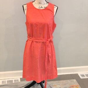 Coral Sleeveless Belted Dress